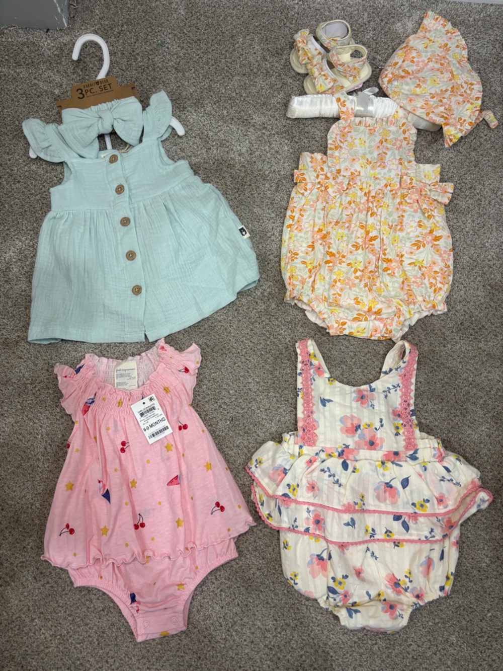 Lot of NEW Baby Girl Summer Outfits 6-9 months dresses floral skirted bubbles